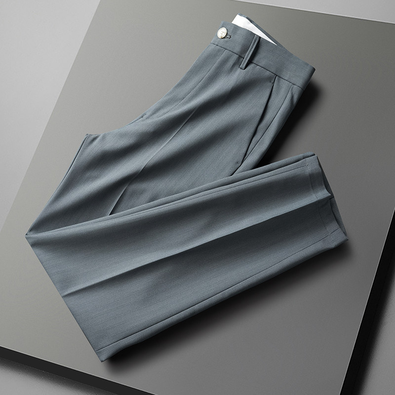 暗条纹九分西裤男士夏季薄款休闲裤子男修身抗皱轻商务正装西装裤