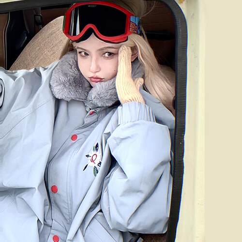 QLeo女款加厚滑雪服3L防水保暖外套 防风耐磨毛领滑雪装备