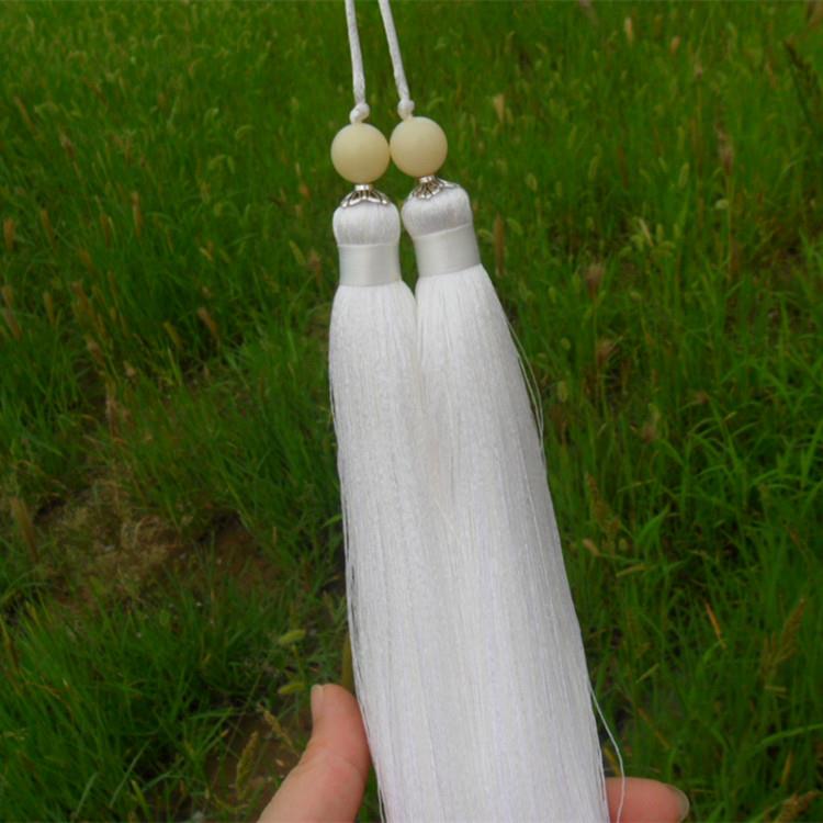 古风白色流苏挂穗 冰丝线古法手工剑穗 笛箫古琴超长流苏穗子40cm