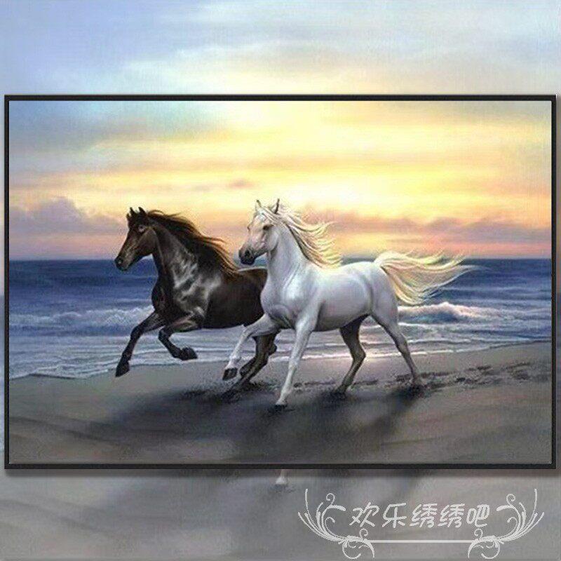 马到成功十字绣生肖马骏马腾飞两匹马2026新款客厅大幅印花简单绣