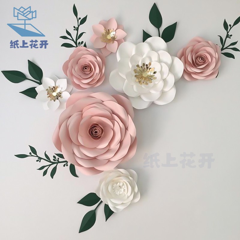 美甲店橱窗纸艺装饰 婚礼仿真立体纸花 网红背景花墙布置 婚庆风