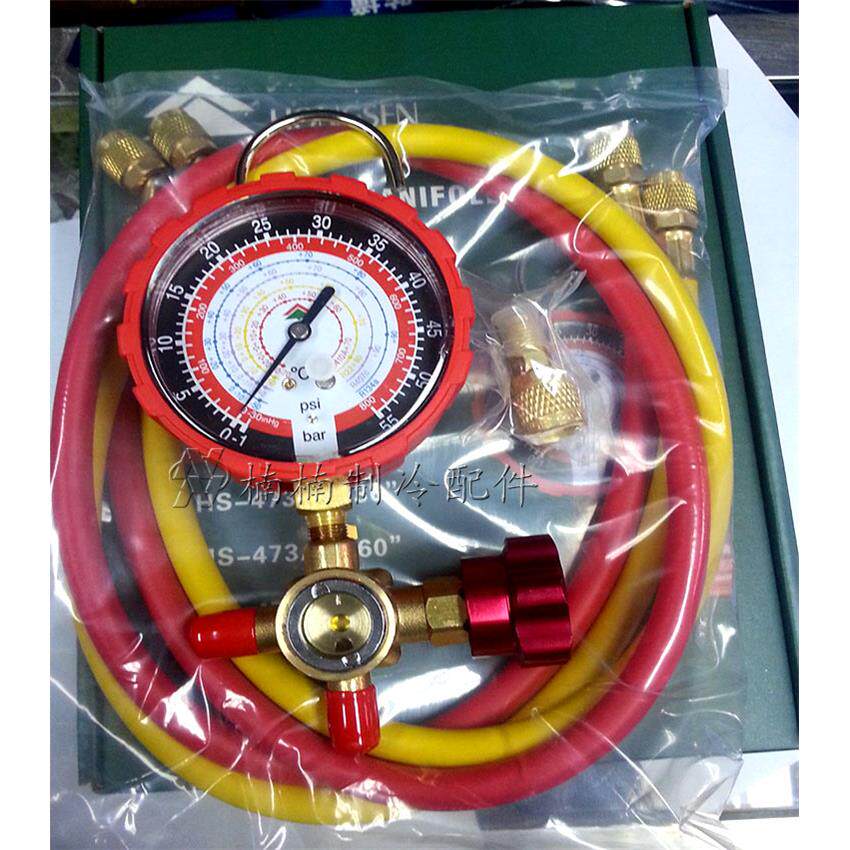 R410R22r134a空调加氟表鸿森HS-473带视液镜R407冷媒雪种加液工具