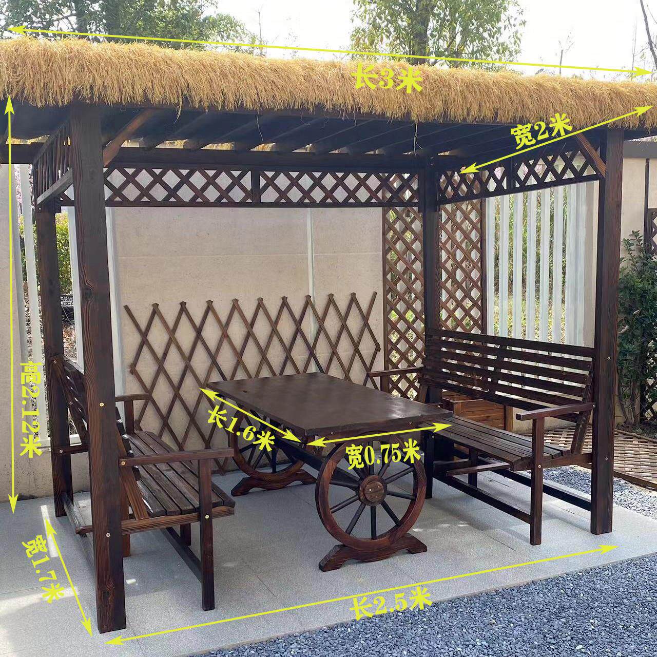 【特大号+茅草棚】户外庭院防腐木凉亭花园阳台爬藤葡萄架子桌椅