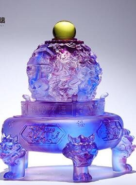 九转乾坤琉璃生肖龙聚宝盆招财聚财旋转风水摆件吉祥物开业礼物