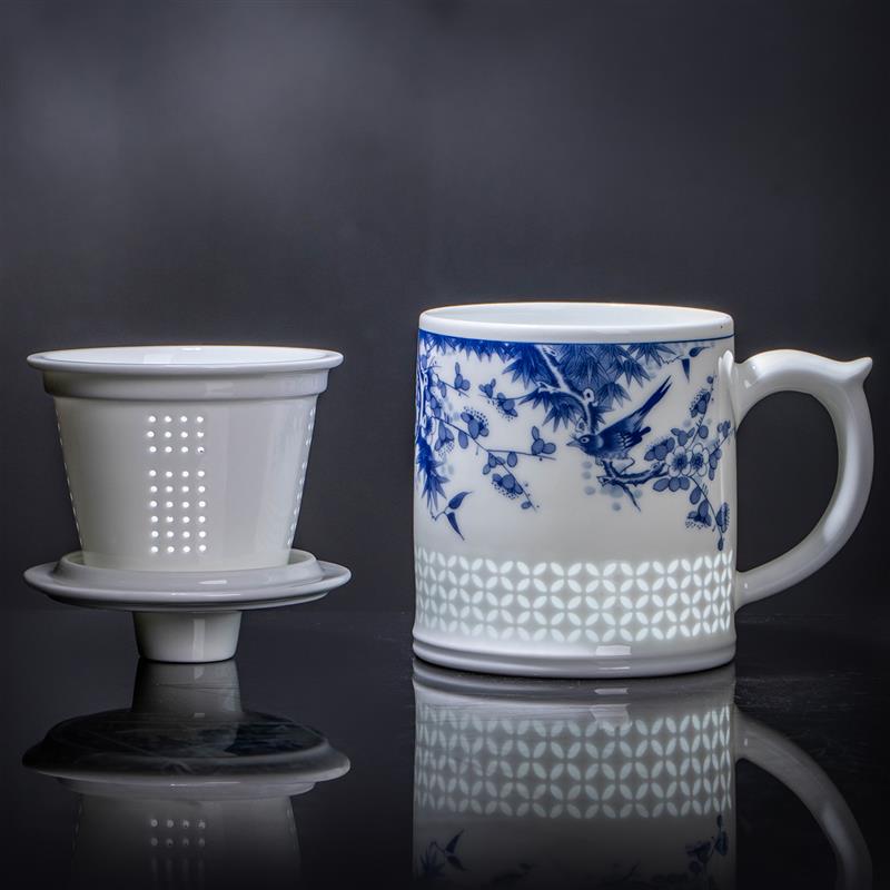 景德镇玲珑白瓷茶杯茶水分离茶具带盖高级感过滤陶瓷水杯礼盒精致