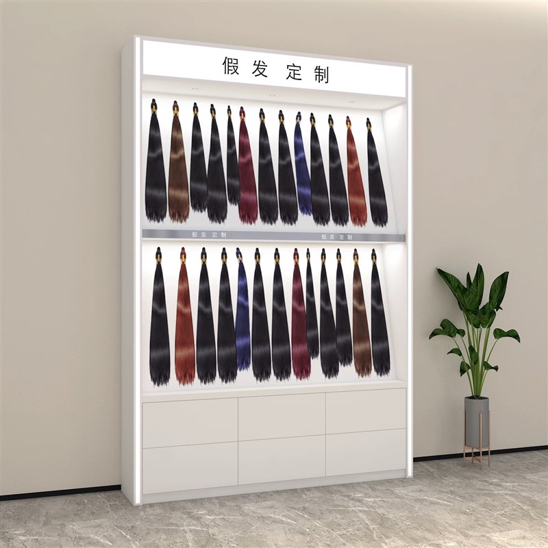 假发展示柜美发店接发柜头模发片陈列柜理发店真发植发种发产品柜