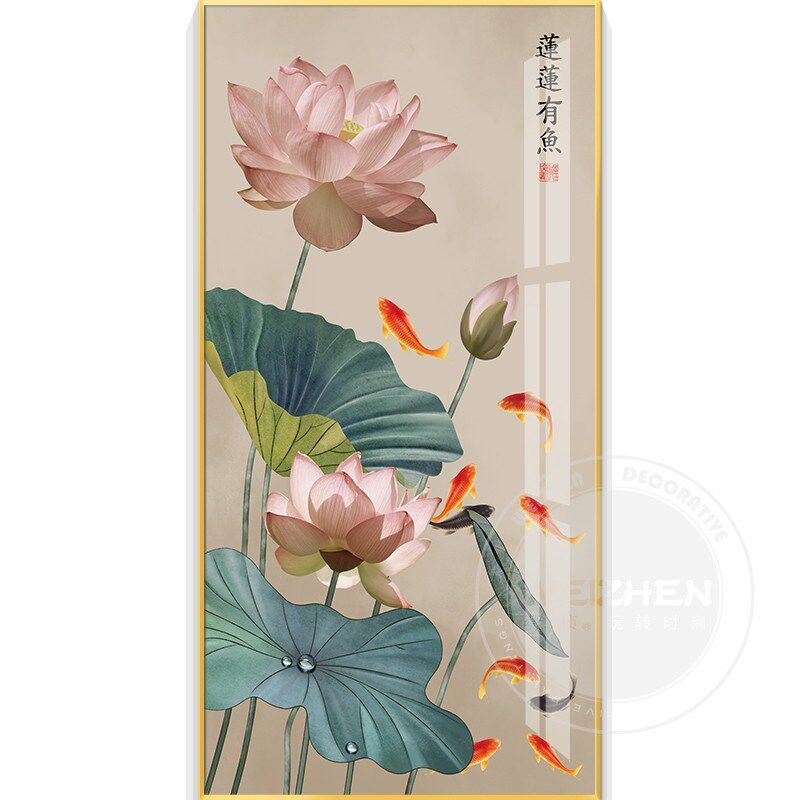 九鱼荷花轻奢led带灯入户玄关装饰画走廊过道挂画简约现代新中式