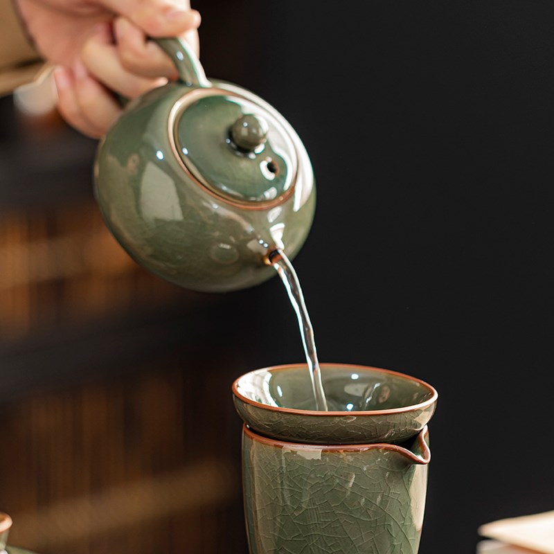 密釉哥窑功夫茶具茶盘套装家用高档轻奢陶瓷泡茶壶茶杯办公室会客