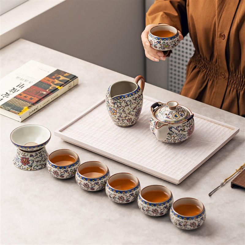 汝窑功夫茶具套装泡茶壶2026青花盖碗开片景德镇送长辈高档礼品盒图片