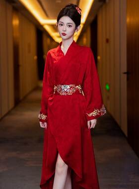 新中式晨袍女新娘结婚睡衣高级感睡袍红色本命年冬季长款睡袍浴袍