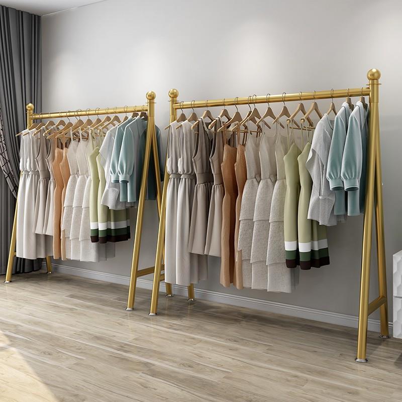 轻奢服装展示架简约童装挂架金色女装落地架摆摊挂衣架阳台晾衣杆