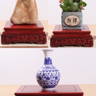 黑檀长方正方水浪底座花瓶盆景佛像摆件玉石奇石头大承重实木托架