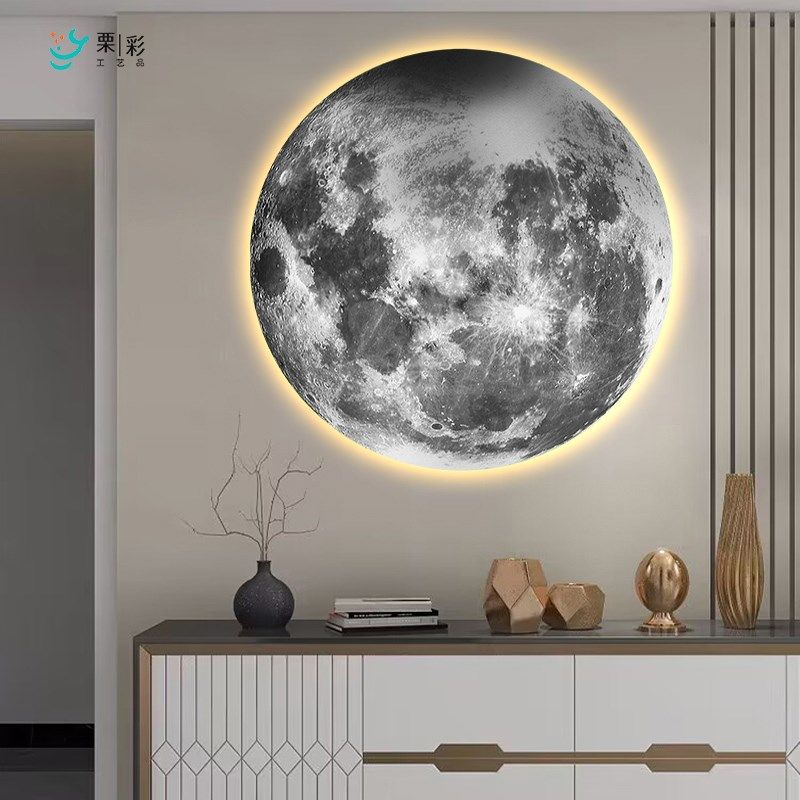 月球地球壁灯圆形过道走廊玄关挂画主卧背景墙卧室带灯床头装饰画,家居饰品,氛围画/灯画,淘宝优惠券,粉丝福利购,淘宝优惠卷