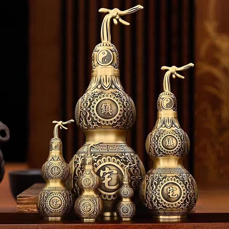 纯铜葫芦摆件开盖空心八卦镇宅之宝大号小号家居桌面开口挂件创意