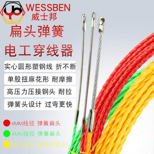 台湾进口威士邦弹簧扁头扭线穿线器电工电线网线暗装穿管拉线器拉
