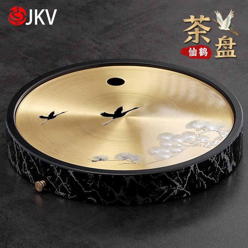 jkv铜制干泡盘金银烧大漆茶盘紫砂壶垫茶台泡茶储水沥水托盘壶托
