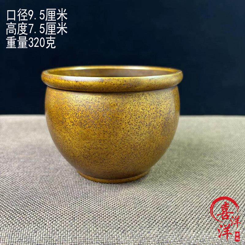 古董文玩纯铜缸百福缸黄铜缸家用桌面铜缸香炉烟灰缸复古老摆件