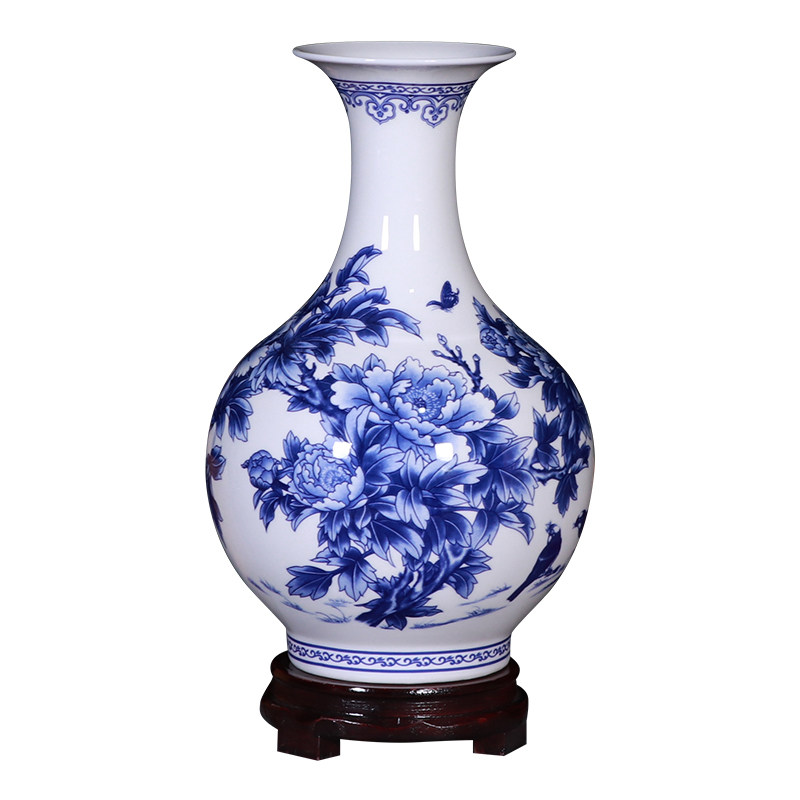 景德镇陶瓷花瓶青花瓷薄胎骨瓷中式客厅瓷器插花装饰摆件小号瓷瓶