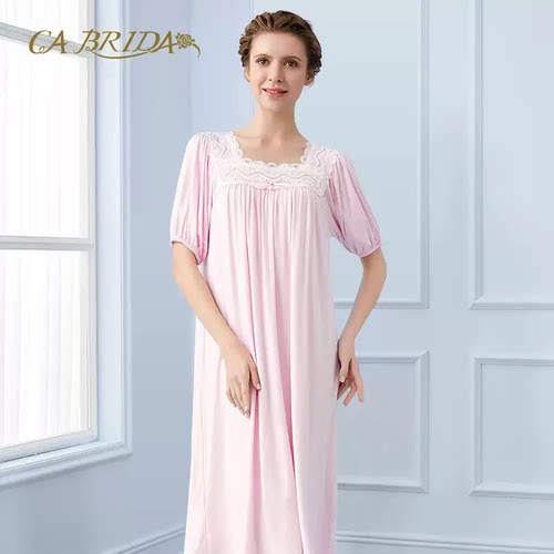 【奥莱瑕疵】夏法式甜美方领睡裙女花苞袖短袖家居服睡衣310C1