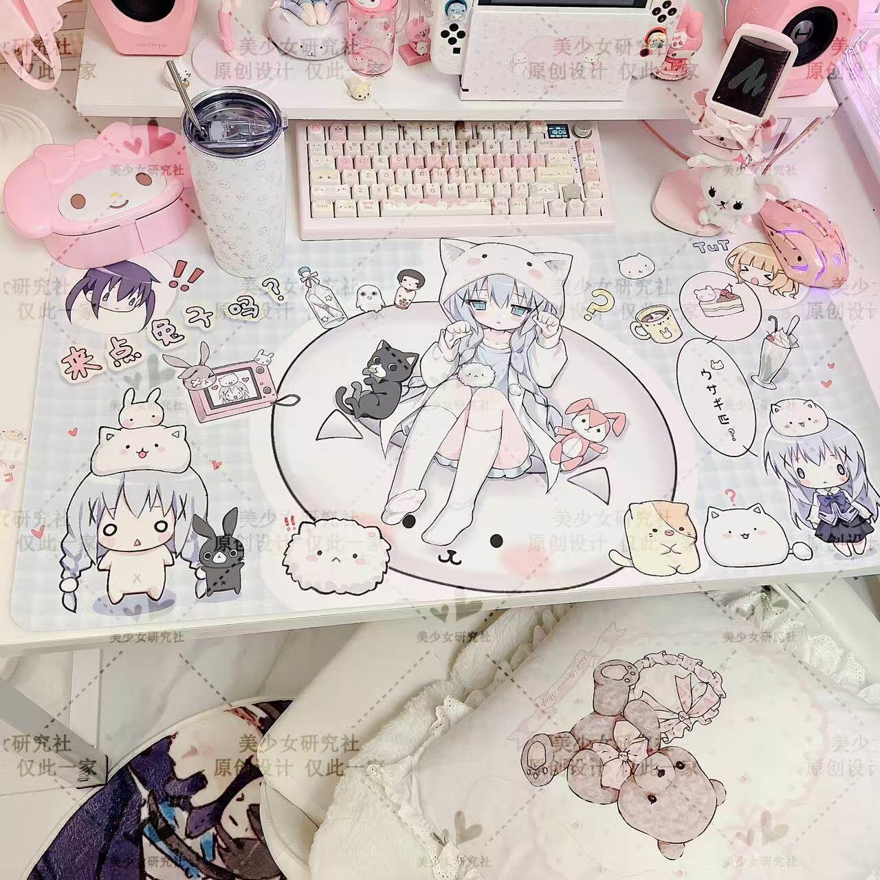 原创香风智乃二次元日系超大皮革滑鼠垫可爱少女防水防滑桌垫