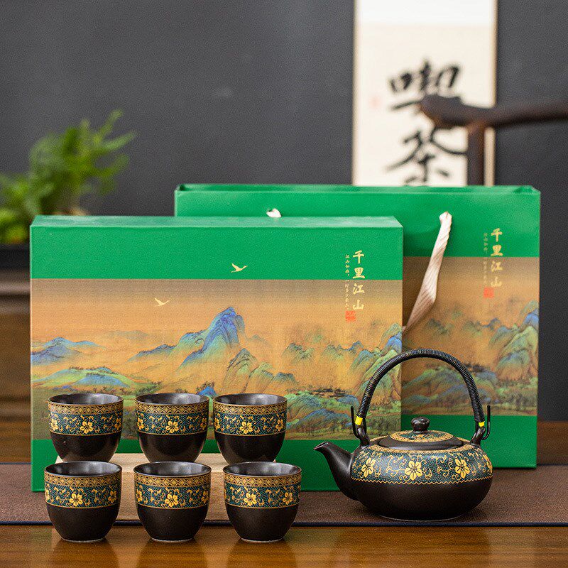淄博茶具中式大提梁壶家用客厅泡茶具套装家用公室陶瓷喝茶壶送礼