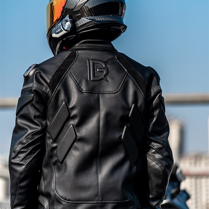 骑行服男 摩托车皮衣冬季防风保暖 防摔赛车服复古机车皮衣裤套装