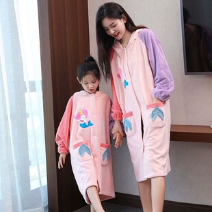 浴巾可穿2024新款大人男女童浴裙斗篷睡袍长袖款吸水亲子儿童浴袍