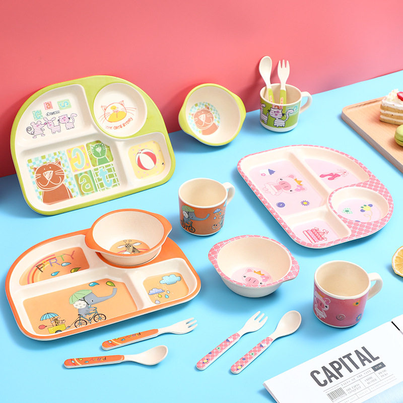 竹纤维儿童餐具套装宝宝餐盘分格吃饭辅食碗可爱婴幼儿园叉勺杯子,婴童用品,儿童餐具,淘宝优惠券,粉丝福利购,淘宝优惠卷
