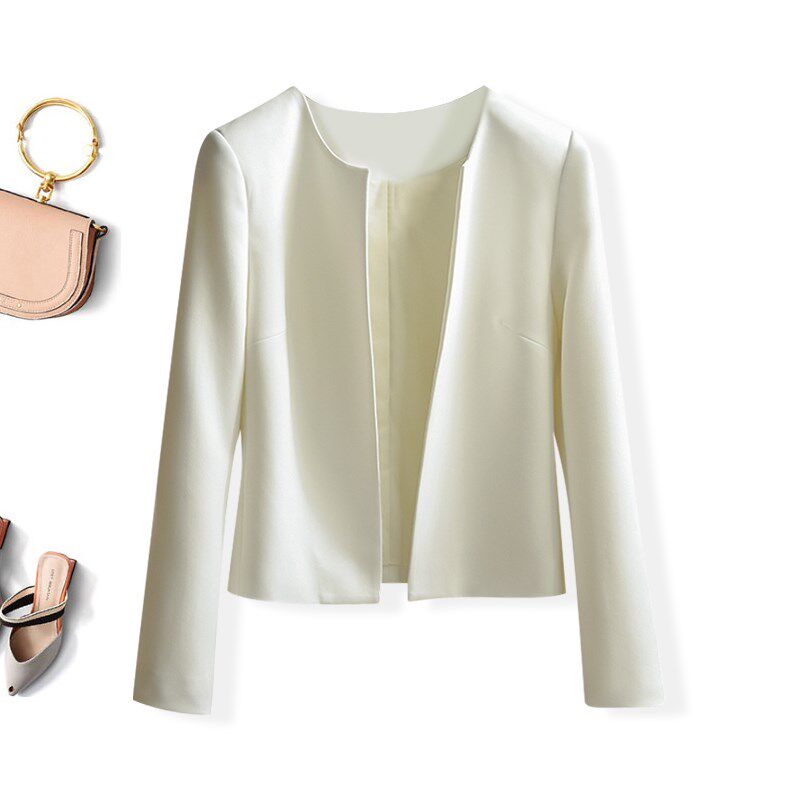 小个子气质开衫高级感女士上衣无领西装外套正装短款黑色西服外衣