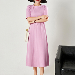 2021年女夏季面料王精品t恤连衣裙内搭长款过膝白色短袖纯棉长裙