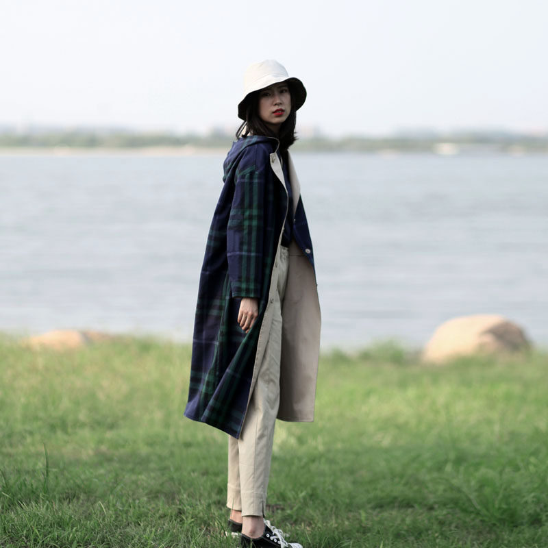 春天两面穿外套女秋双面春秋带帽 宽松长风衣女长款气质过膝薄款