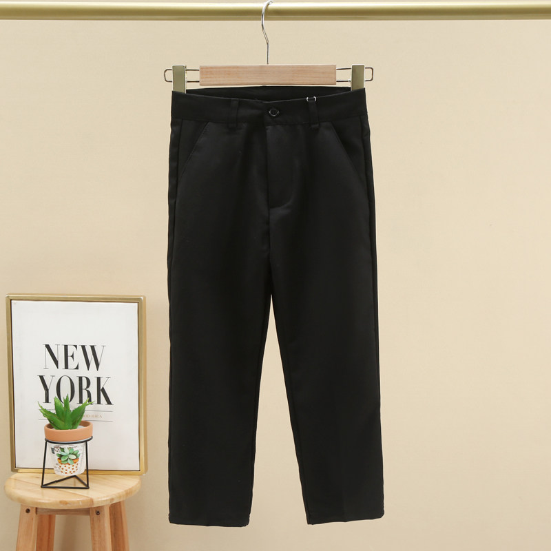 男童西裤女孩学院风大童裤子小学生直筒裤灰色长裤儿童黑色西装裤