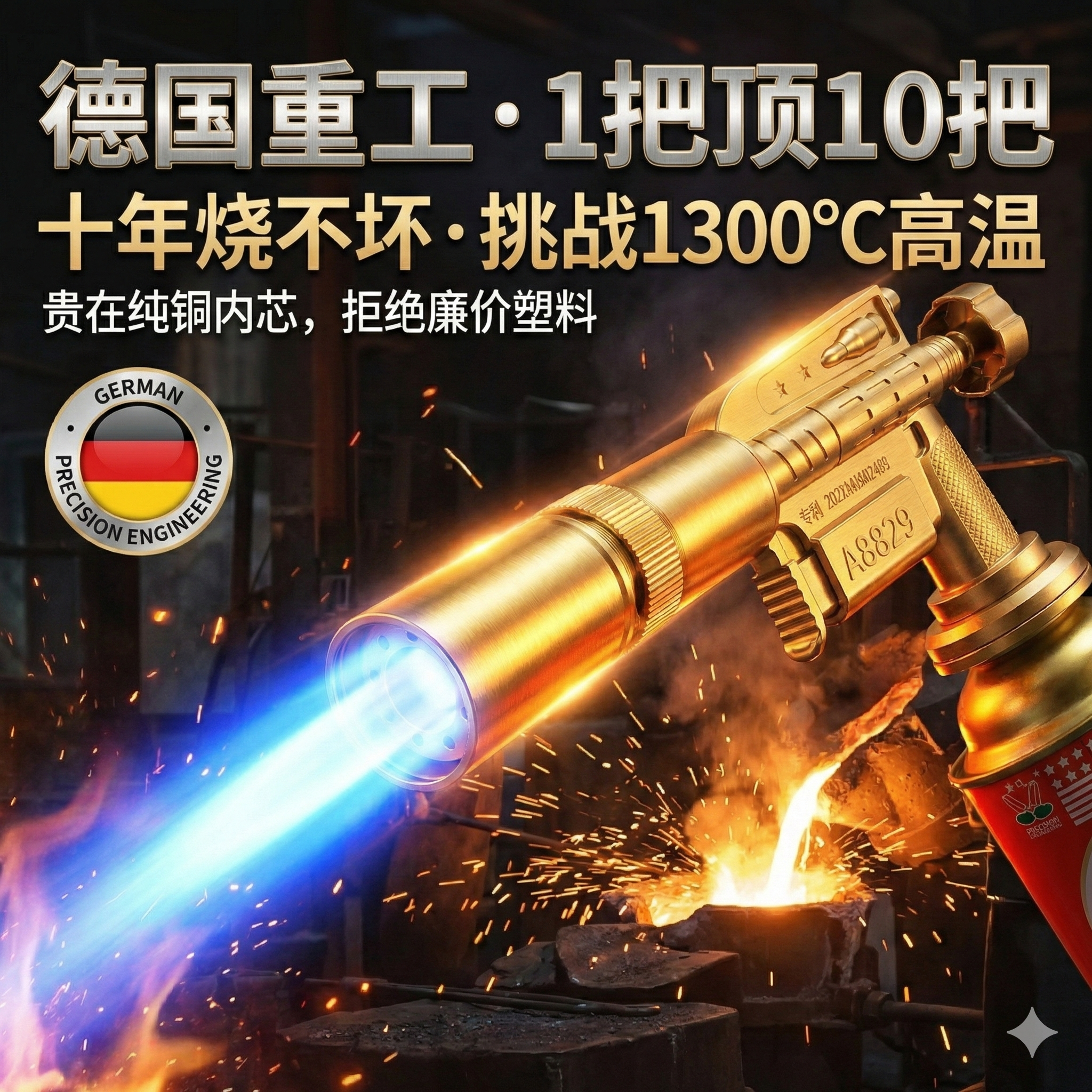 德国纯铜喷火枪家用烧肉喷枪手持式喷火器枪头烧猪毛卡式熔金枪头