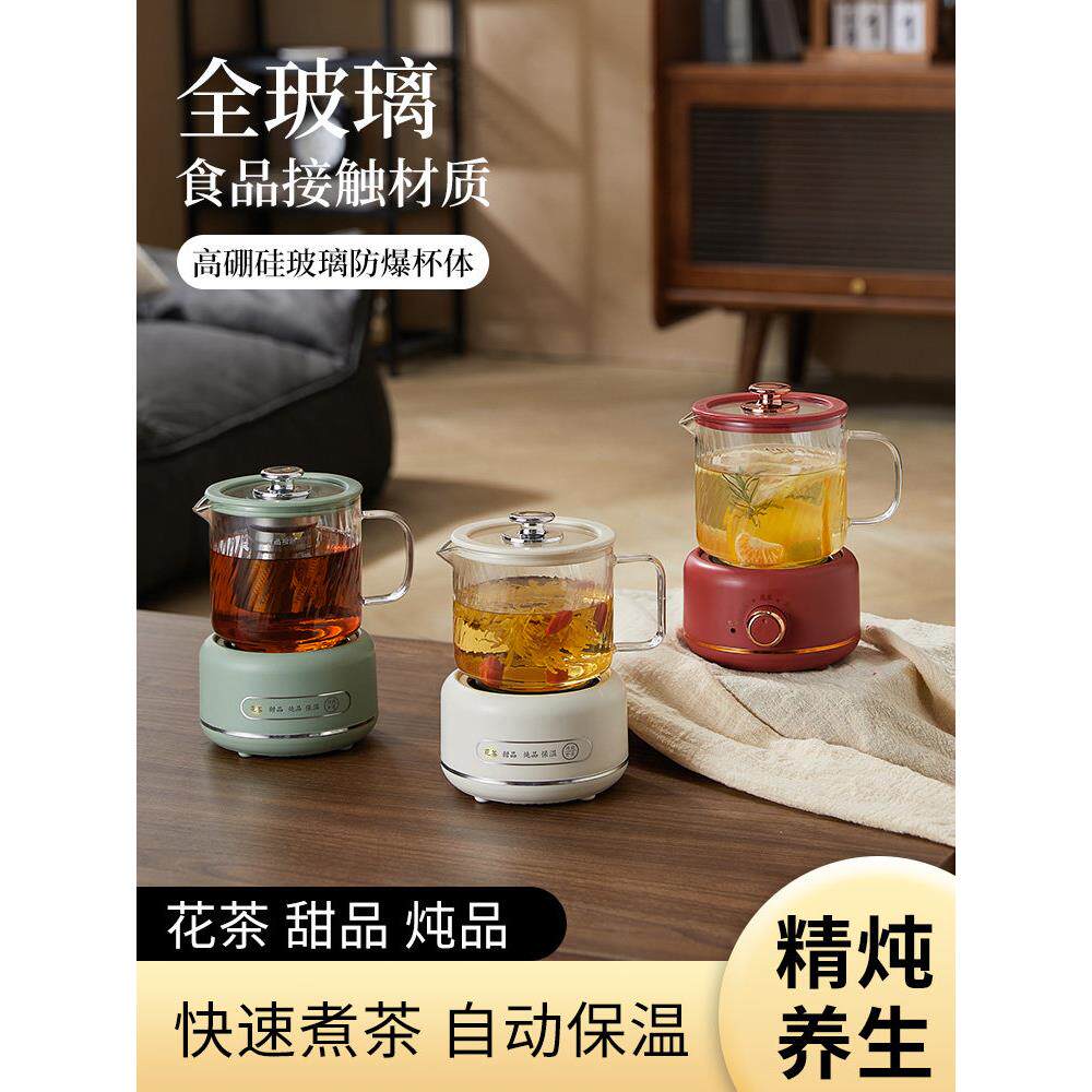 全玻璃保健壶，小型办公保健杯，多功能家用保健杯，迷你全自动花