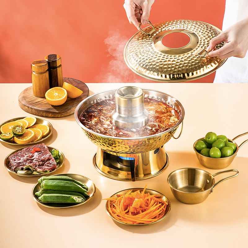 泰式铜火锅小铜锅酒精炉小火锅锅具家用干锅专用锅冬阴汤商用餐具
