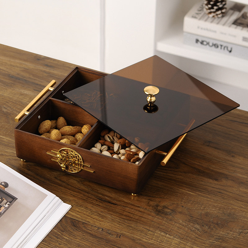干果糖果盘轻奢家用客厅茶几过年实木密封零食坚果收纳盒2022新款