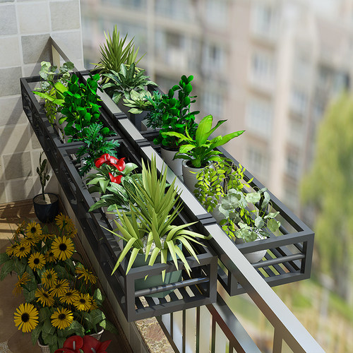 阳台不锈钢烤漆花架防盗窗户外悬挂护栏铁艺围栏杆多肉花盆置物架