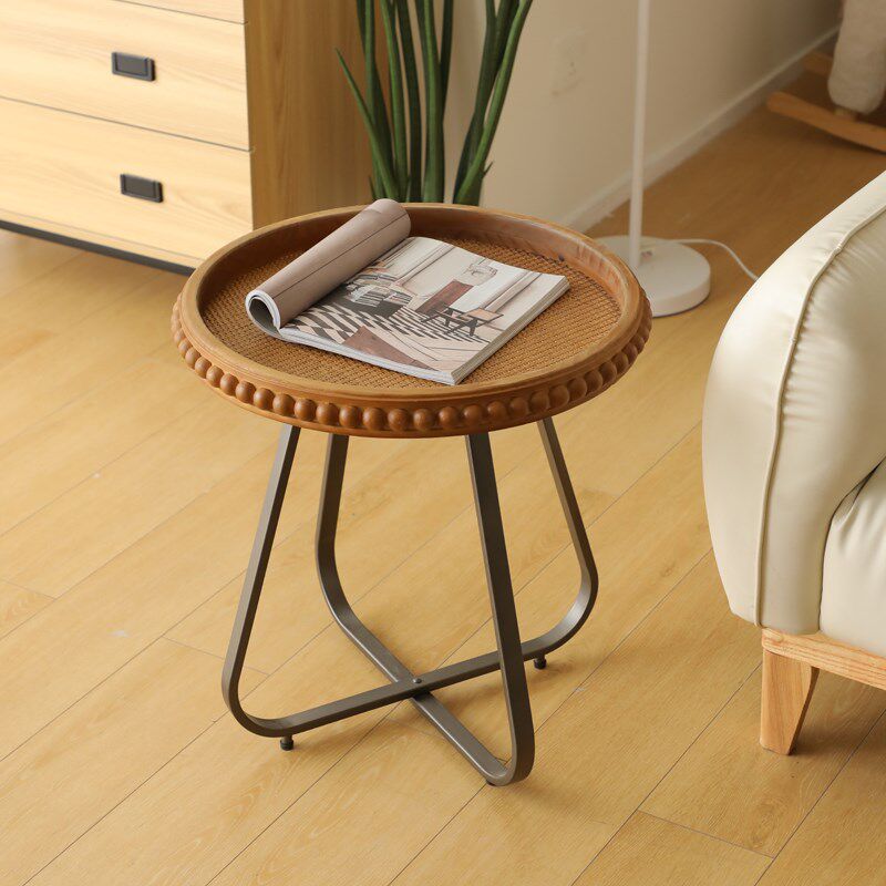 日式圆形北欧铁艺民宿小茶几藤编小户型尺寸客厅网红阳台沙发边几