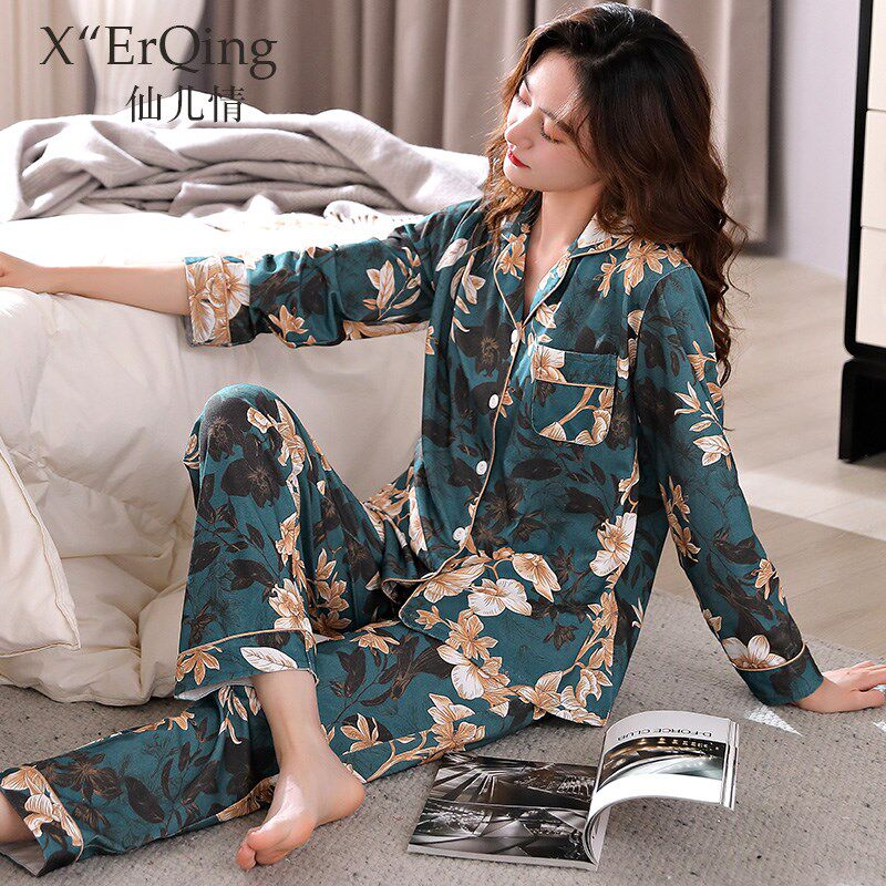 睡衣女款春秋长袖纯棉中年妈妈秋季全棉秋冬薄款加大码家居服套装