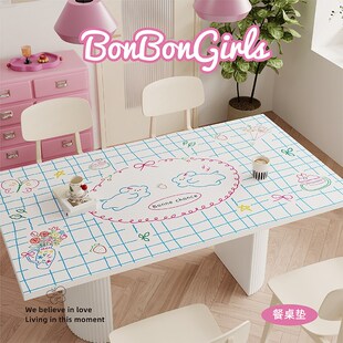 法式插画线条小狗餐桌垫皮革防水防油免洗高级感桌布办公书桌垫子