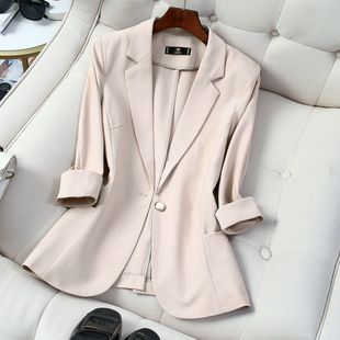 七分袖小西装外套女短款2023新款春夏修身显瘦小个子薄款西服上衣