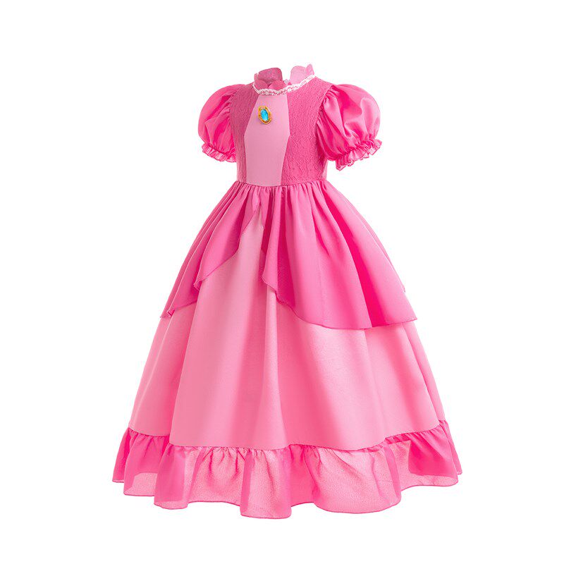 24年夏季新款女童cos超级玛丽奥桃子公主裙儿童碧姬万圣节表演服