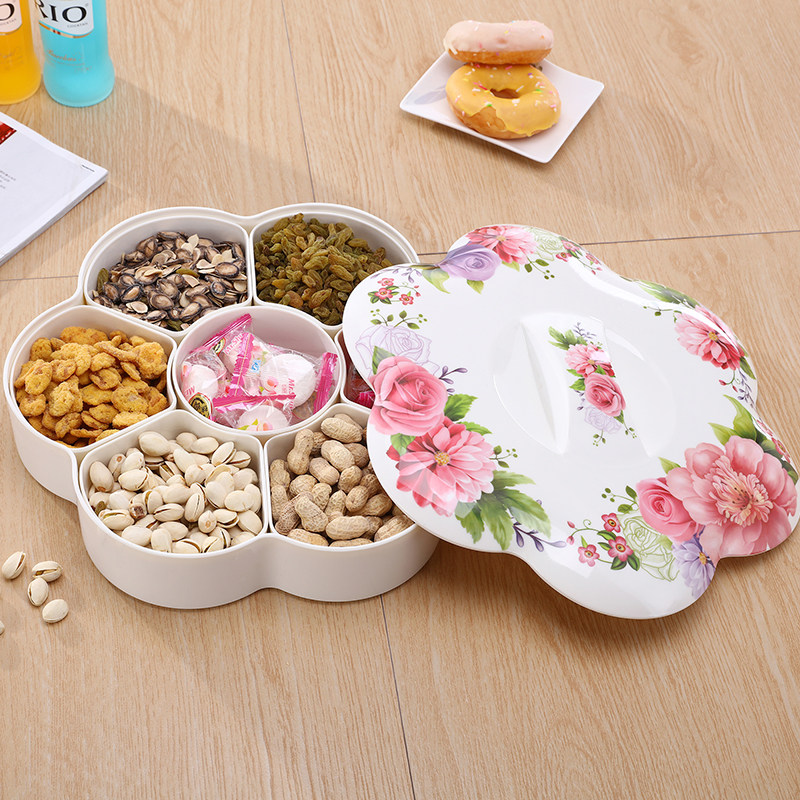 包邮大号加厚分格带盖水果盘果盆糖果盒创意客厅塑料零食干果盘