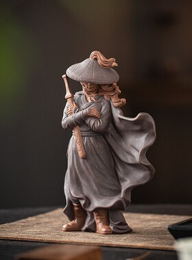 江湖侠客陶瓷摆件禅意古风人物工艺品家居博古架景观造景装饰摆设