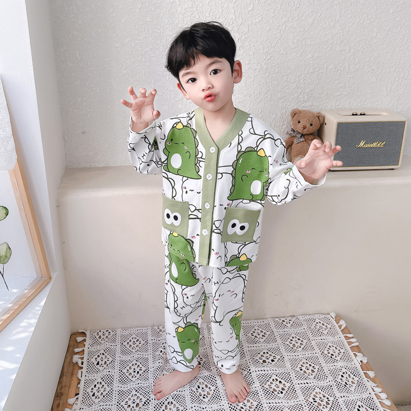 儿童睡衣春秋纯棉男孩中小童宝宝套装卡通开衫春季男童家居服春款