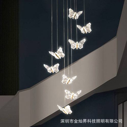 北欧轻奢吊灯现代复式客厅旋转楼梯灯设计师多头蝴蝶无极调光灯具