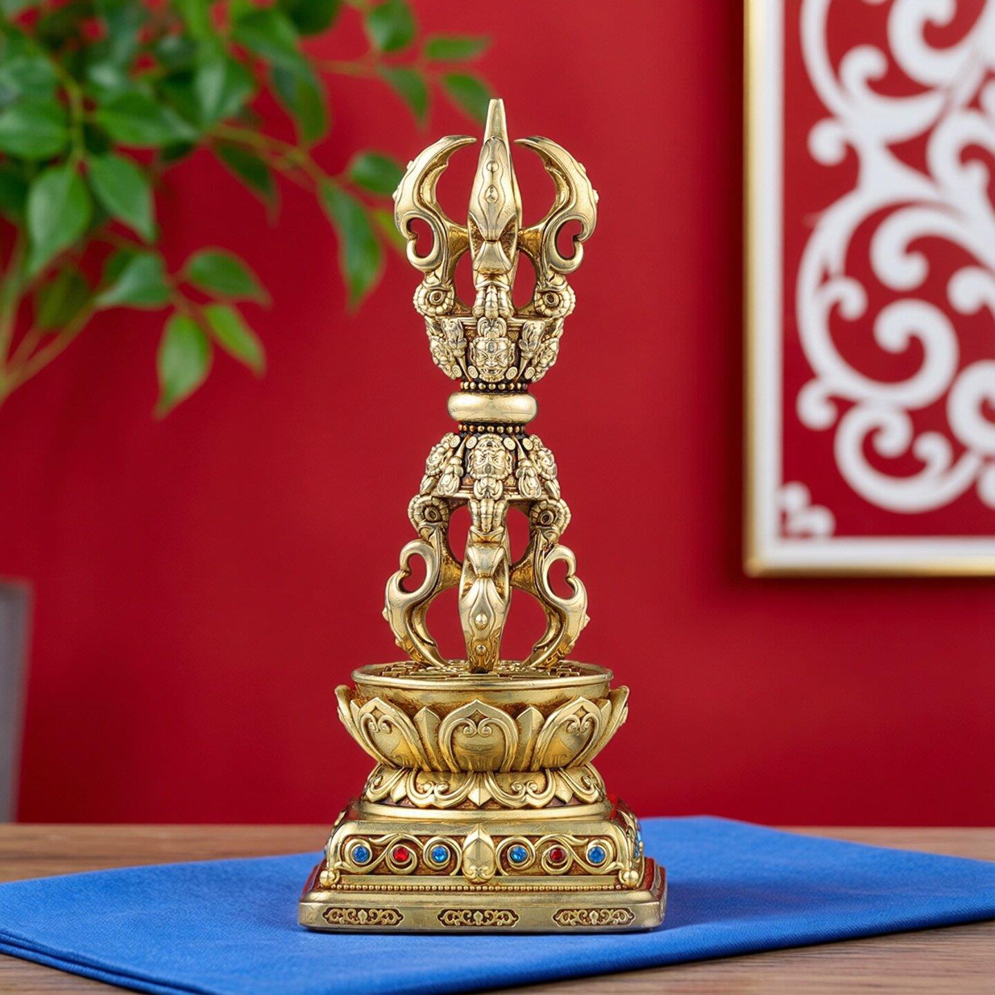 藏式愤怒莲师帕拉杵王家用供奉五股金刚杵莲师法器铜摆饰带底座