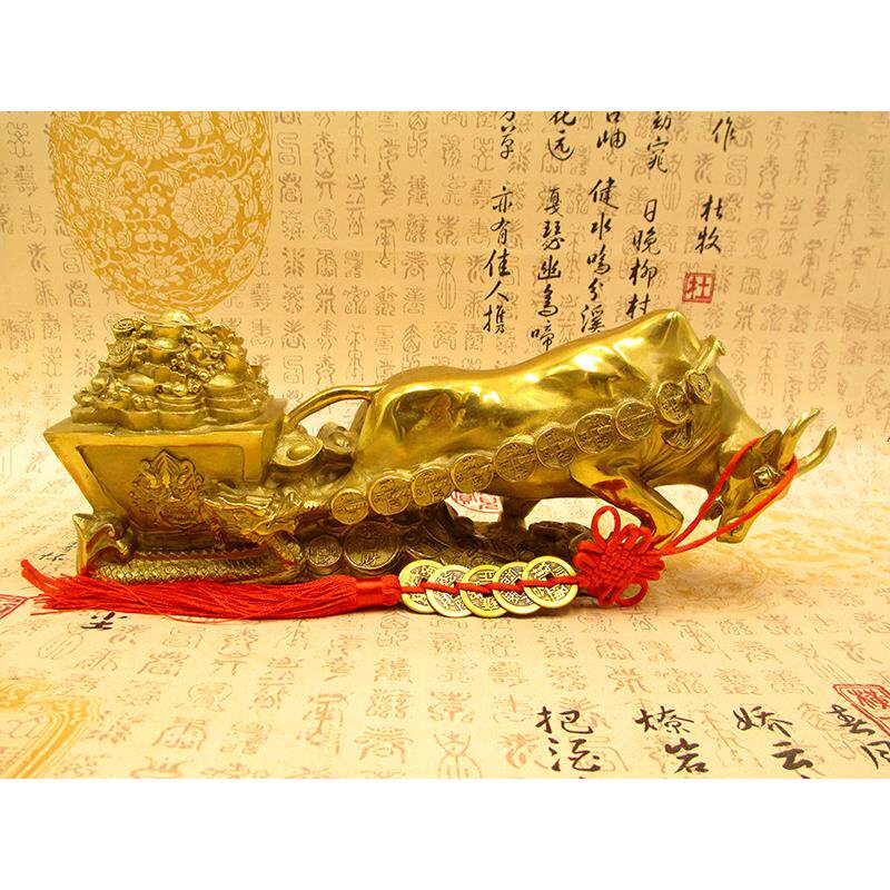 纯铜牛拉车摆件大号牛拉元宝白菜工艺品家居装饰招财礼品风水摆设