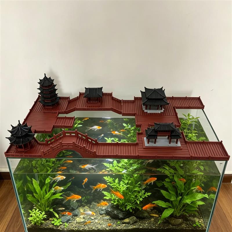 鱼缸顶部造景中式古建筑摆件水族箱悬浮亭子宝塔装饰古风鱼缸配件