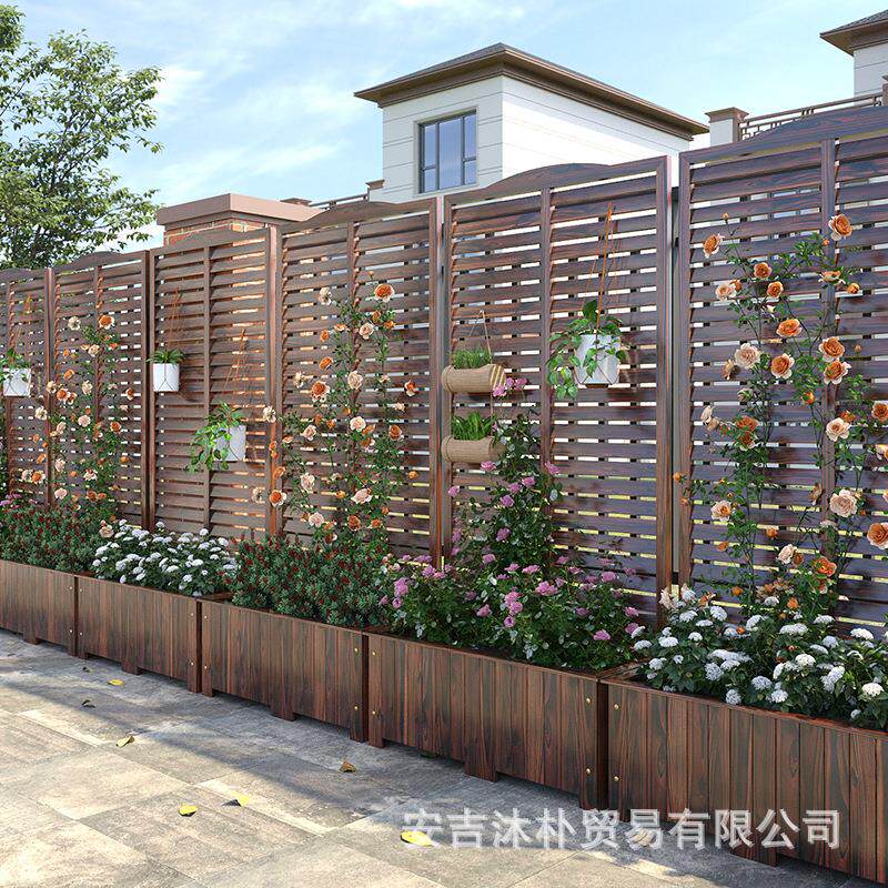 户外花箱防腐木花架可种爬藤架花园围栏网格栅栏庭院布置阳台遮挡